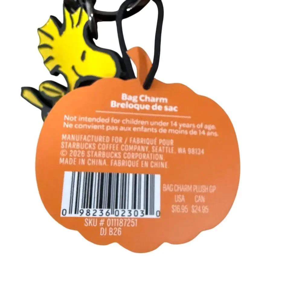 2026 Starbucks x Peanuts Snoopy Woodstock Plush Bag Charm Keychain Pumpkin